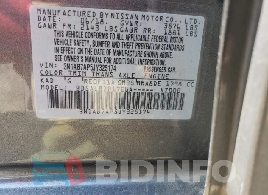 3N1AB7AP5JY325174 Photo# 10