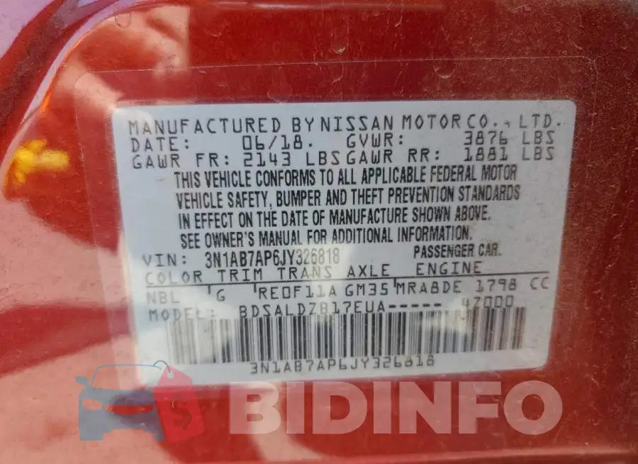 3N1AB7AP6JY326818 Photo# 8
