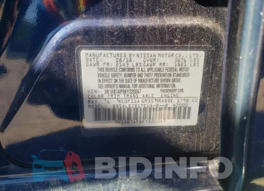 3N1AB7AP8KY220047 Photo# 10