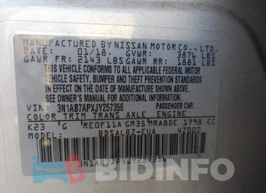 3N1AB7APXJY257356 Photo# 10