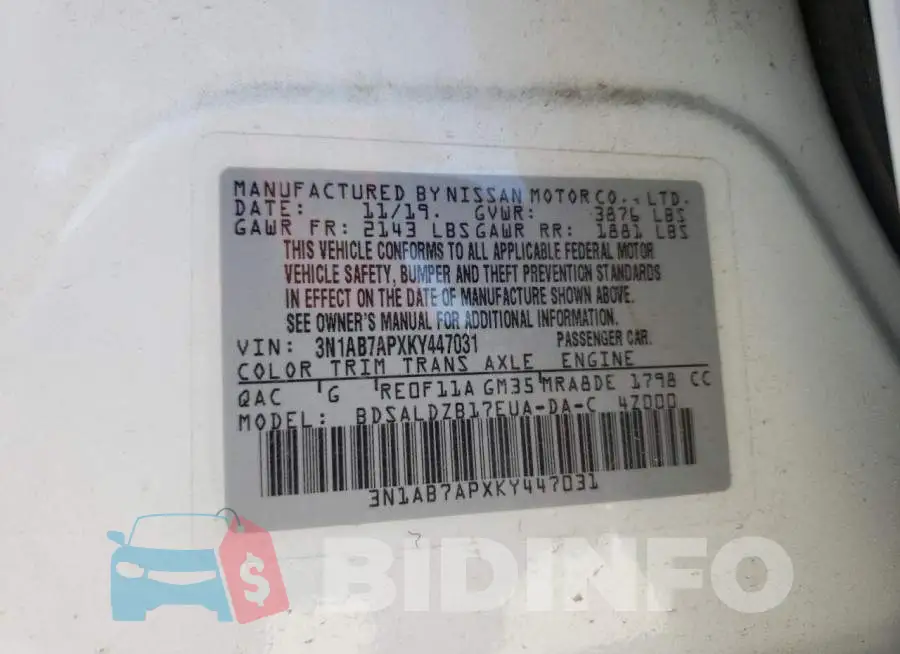3N1AB7APXKY447031 Photo# 10