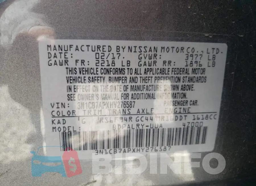 3N1CB7APXHY276587 Photo# 10
