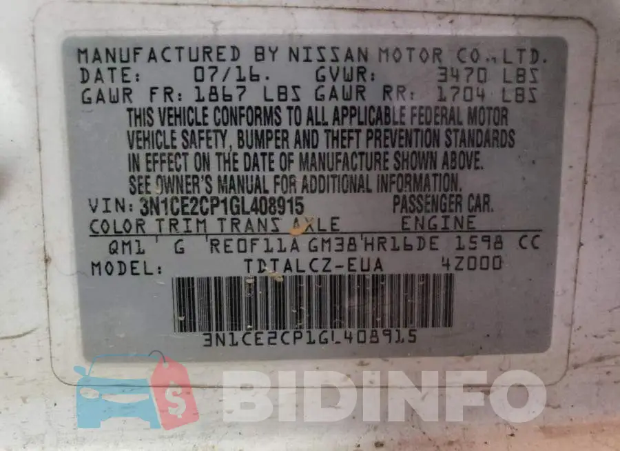3N1CE2CP1GL408915 Photo# 10