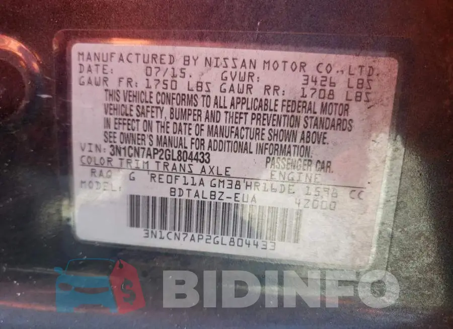 3N1CN7AP2GL804433 Photo# 10