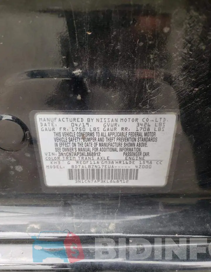 3N1CN7AP3KL868912 Photo# 10
