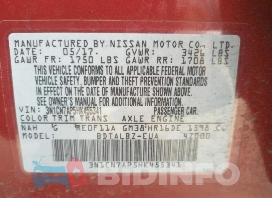 3N1CN7AP5HK455341 Photo# 10