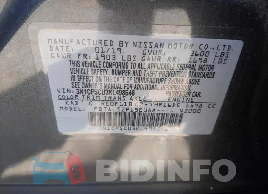 3N1CP5CU3KL498546 Photo# 10