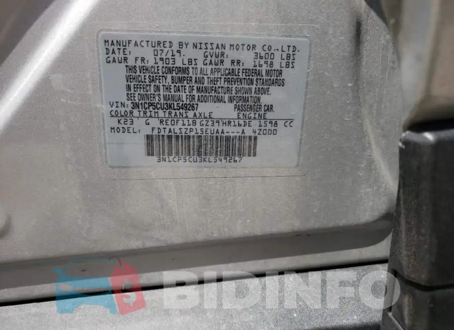 3N1CP5CU3KL549267 Photo# 10