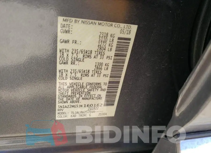 5N1AZ2MG5JN160162 Photo# 10