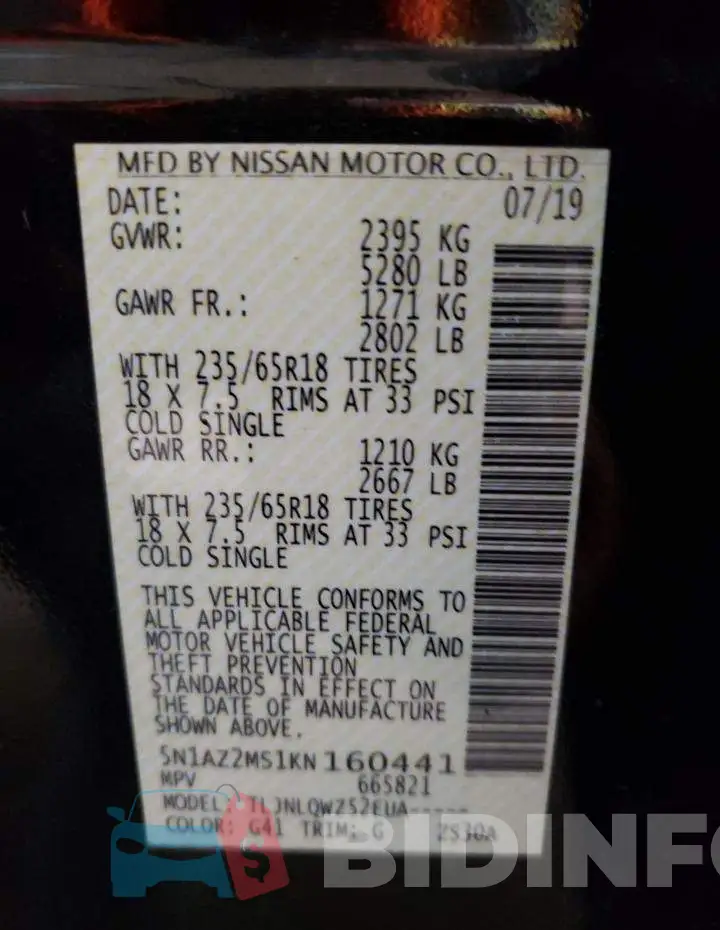5N1AZ2MS1KN160441 Photo# 10