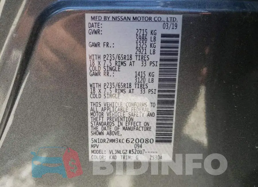 5N1DR2MM3KC620080 Photo# 10