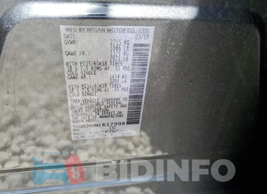 5N1DR2MN9KC617998 Photo# 10