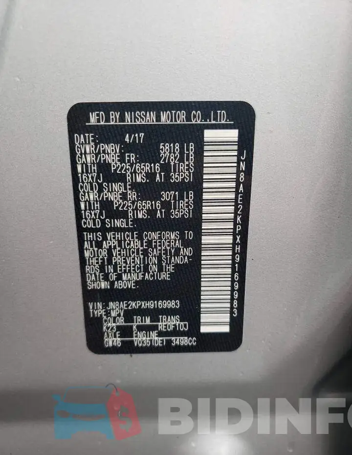 JN8AE2KPXH9169983 Photo# 10