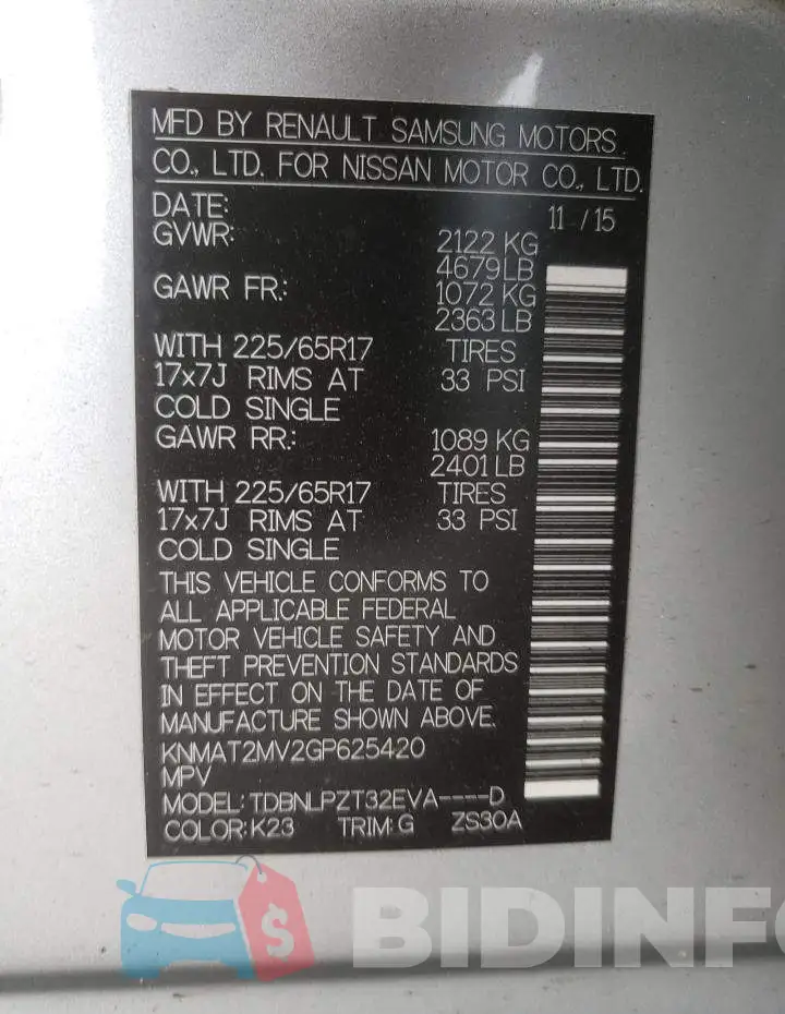 KNMAT2MV2GP625420 Photo# 10