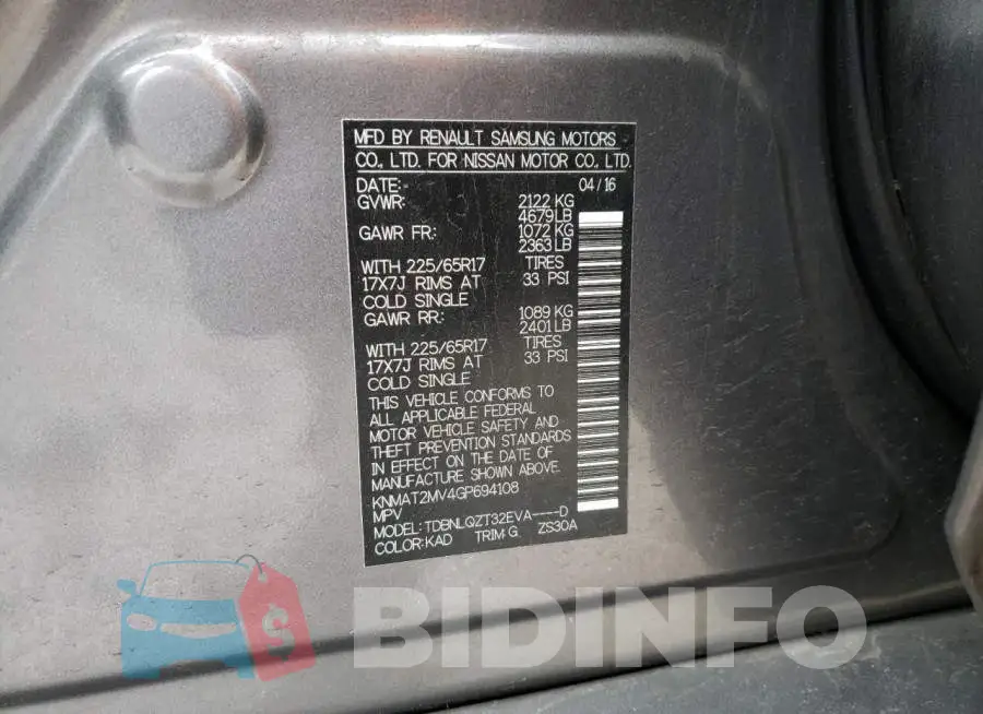 KNMAT2MV4GP694108 Photo# 10