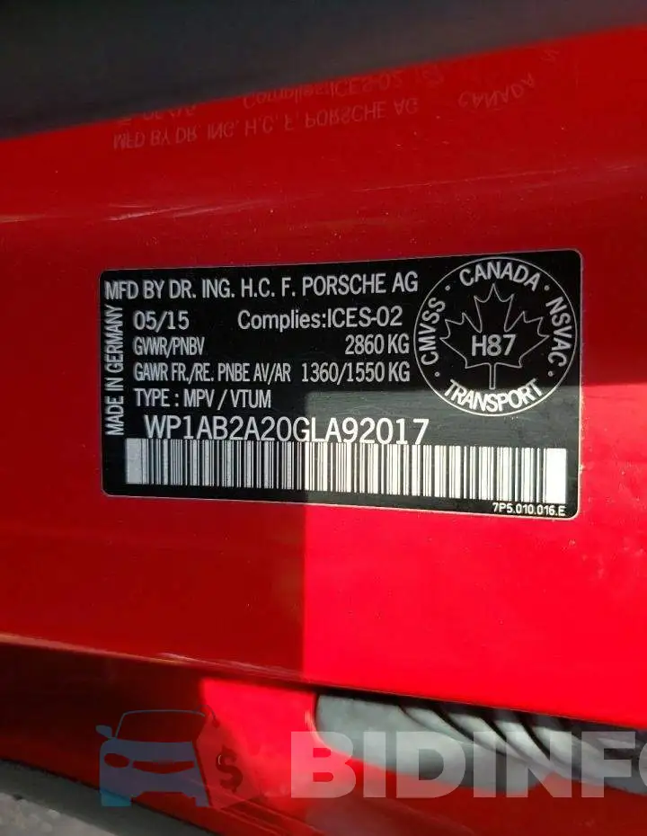 WP1AB2A20GLA92017 Photo# 10