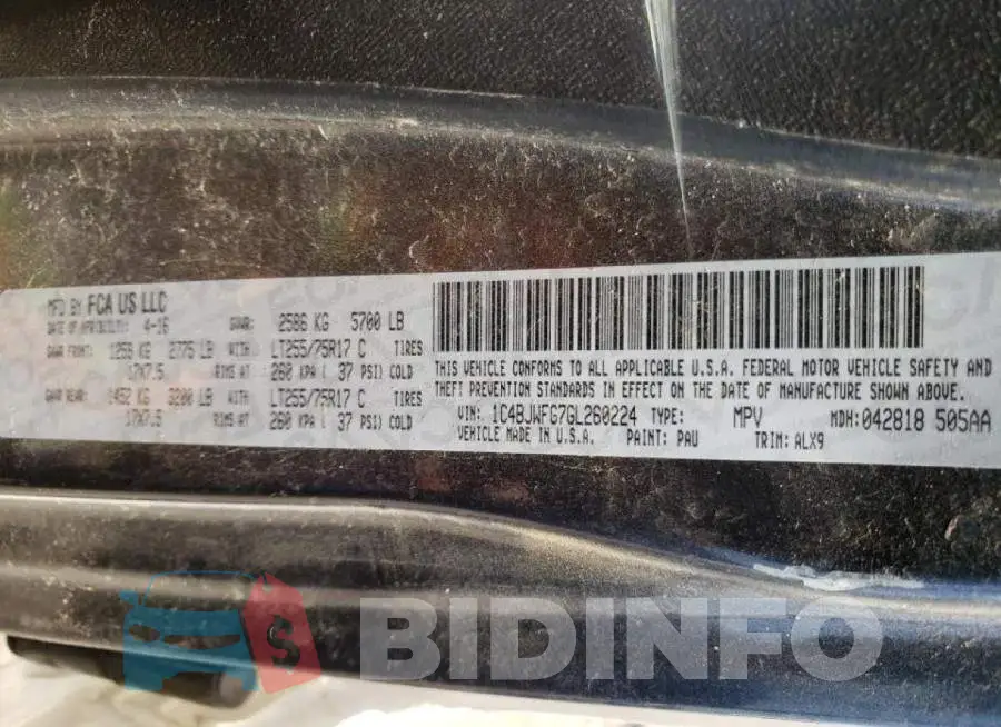 1C4BJWFG7GL260224 Photo# 10