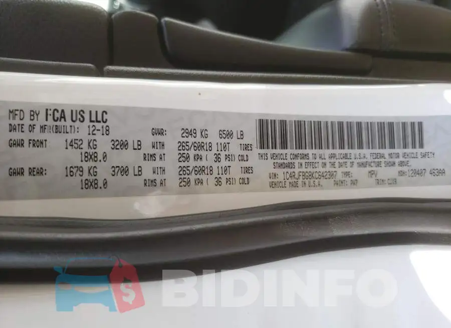 1C4RJFBG8KC642307 Photo# 10