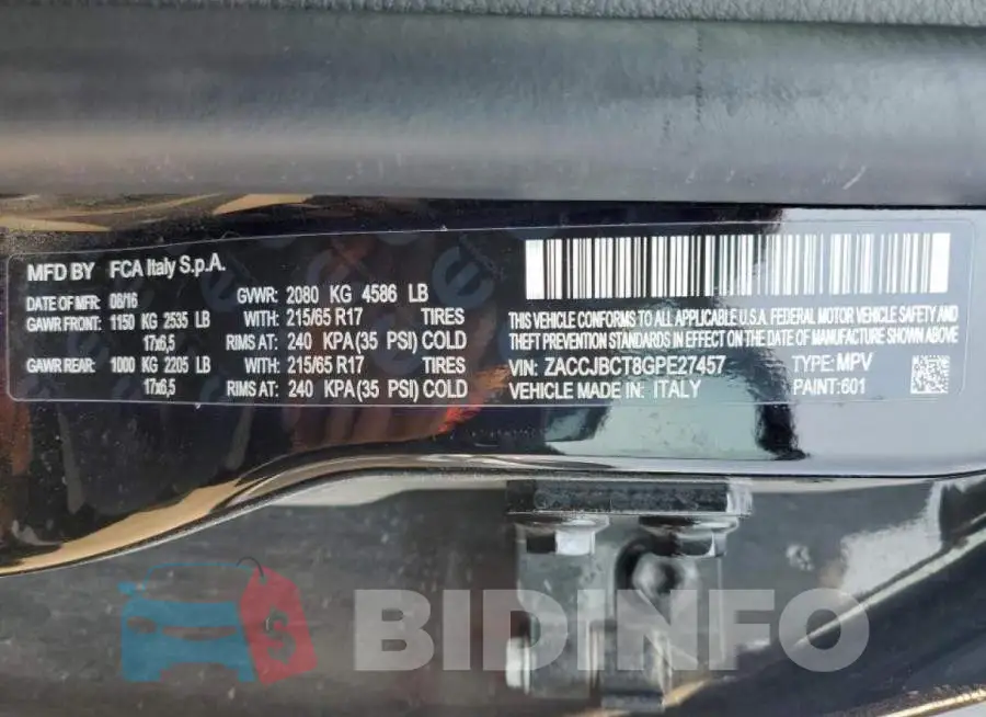 ZACCJBCT8GPE27457 Photo# 10