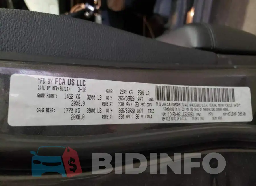1C4RDHAG1JC329263 Photo# 10