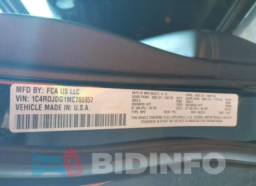 1C4RDJDG1MC765957 Photo# 10