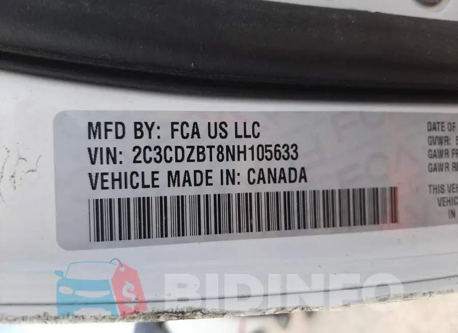 2C3CDZBT8NH105633 Photo# 10