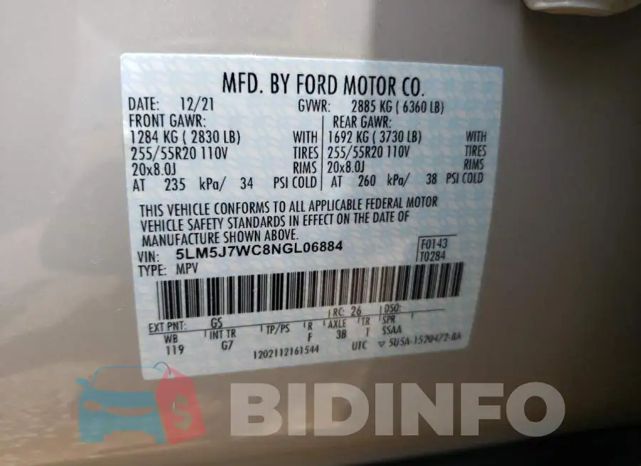 5LM5J7WC8NGL06884 Photo# 10