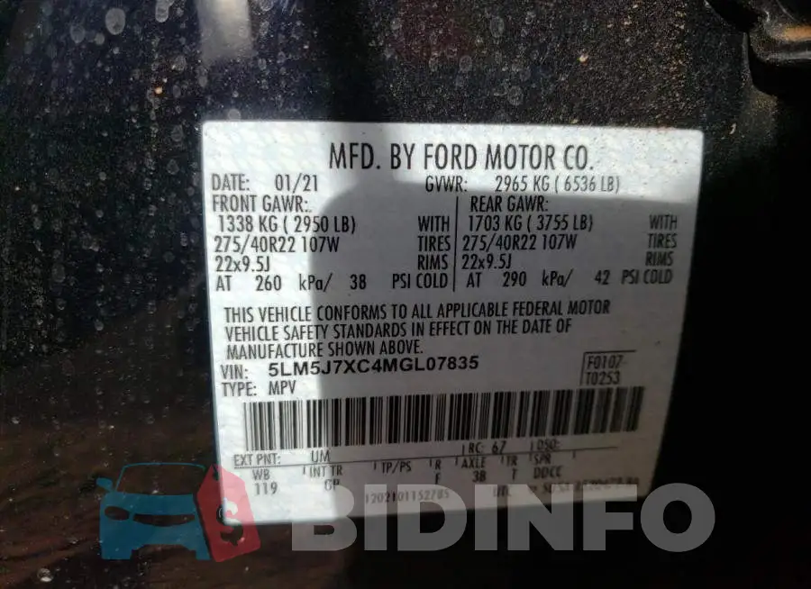 5LM5J7XC4MGL07835 Photo# 10