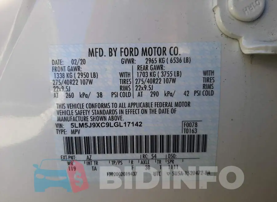5LM5J9XC9LGL17142 Photo# 10