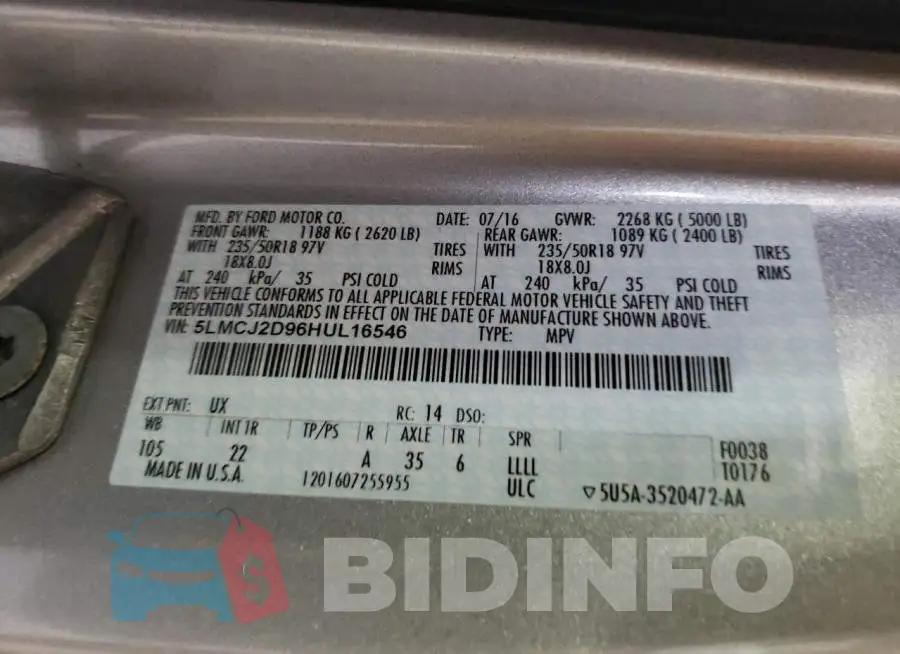 5LMCJ2D96HUL16546 Photo# 10