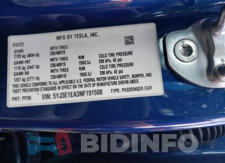 5YJ3E1EA3NF191508 Photo# 10
