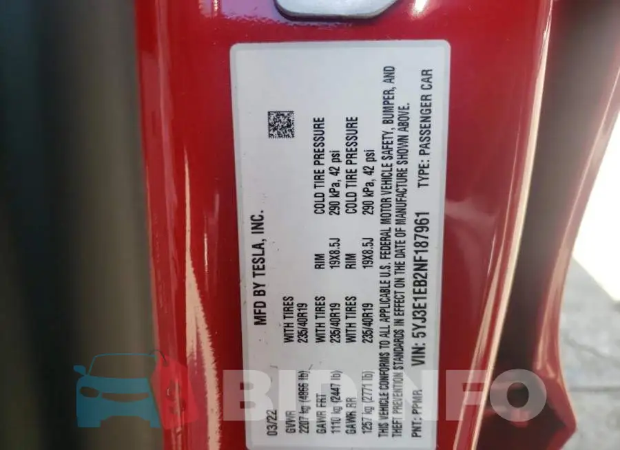 5YJ3E1EB2NF187961 Photo# 10