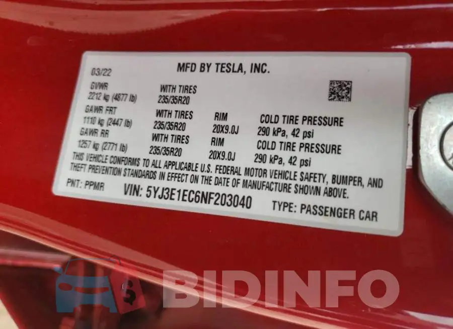 5YJ3E1EC6NF203040 Photo# 10