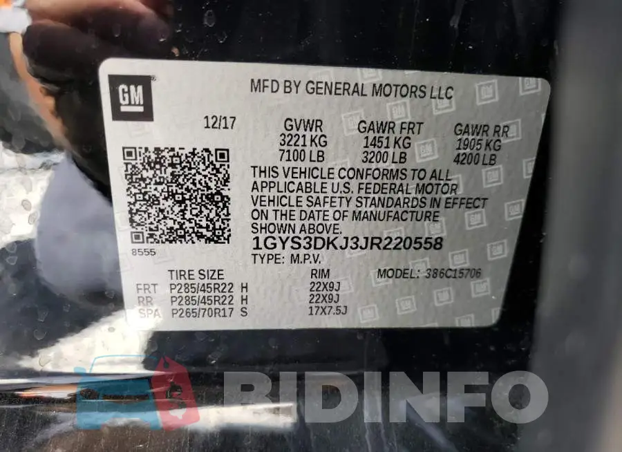 1GYS3DKJ3JR220558 Photo# 10