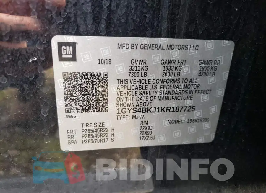1GYS4BKJ1KR187725 Photo# 10
