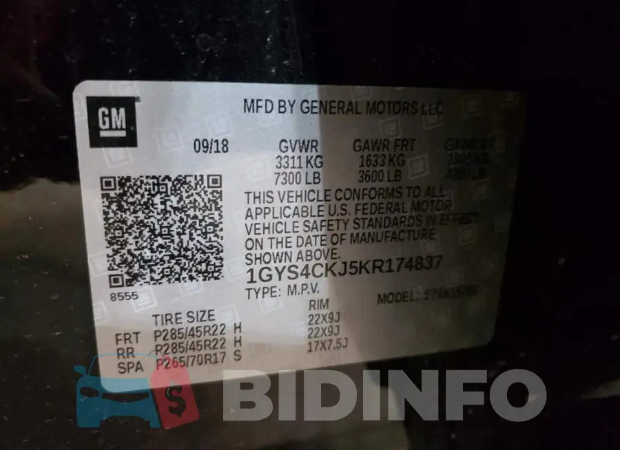 1GYS4CKJ5KR174837 Photo# 10