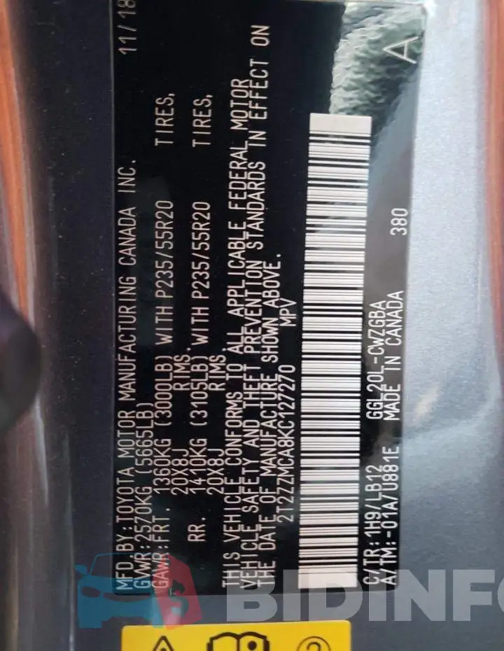 2T2ZZMCA8KC127270 Photo# 10