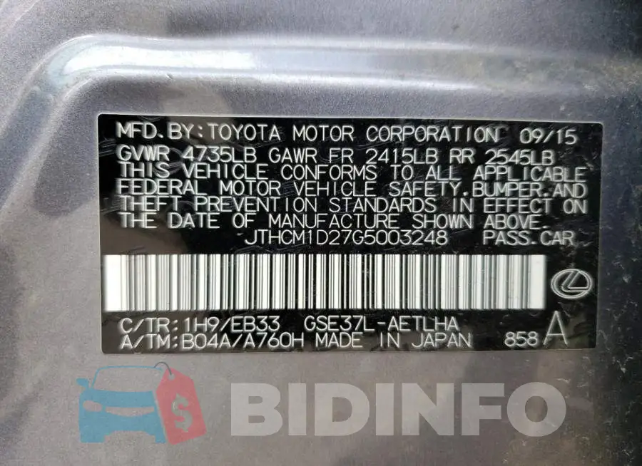 JTHCM1D27G5003248 Photo# 10