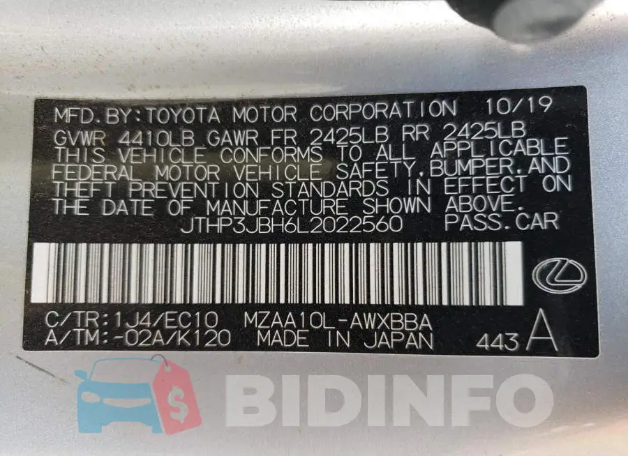 JTHP3JBH6L2022560 Photo# 10