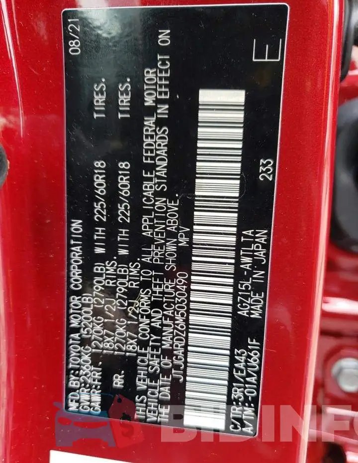 JTJGARDZ6M5030490 Photo# 10
