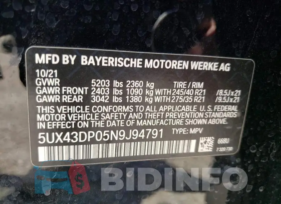5UX43DP05N9J94791 Photo# 10