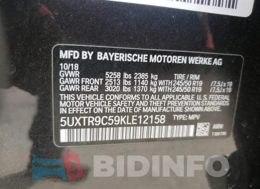 5UXTR9C59KLE12158 Photo# 10