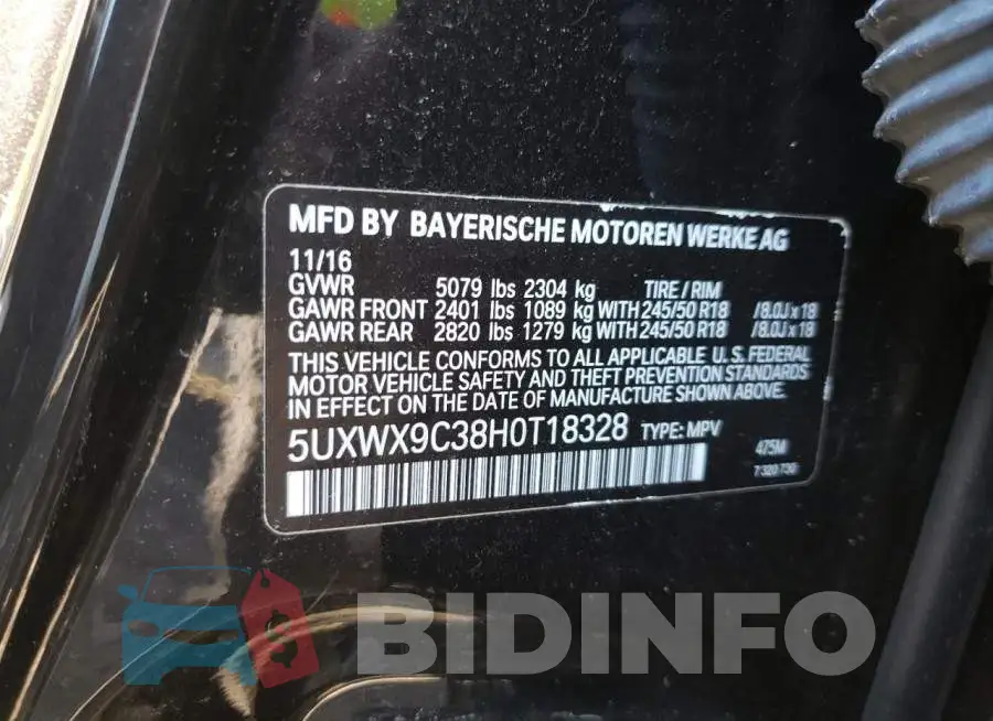 5UXWX9C38H0T18328 Photo# 10