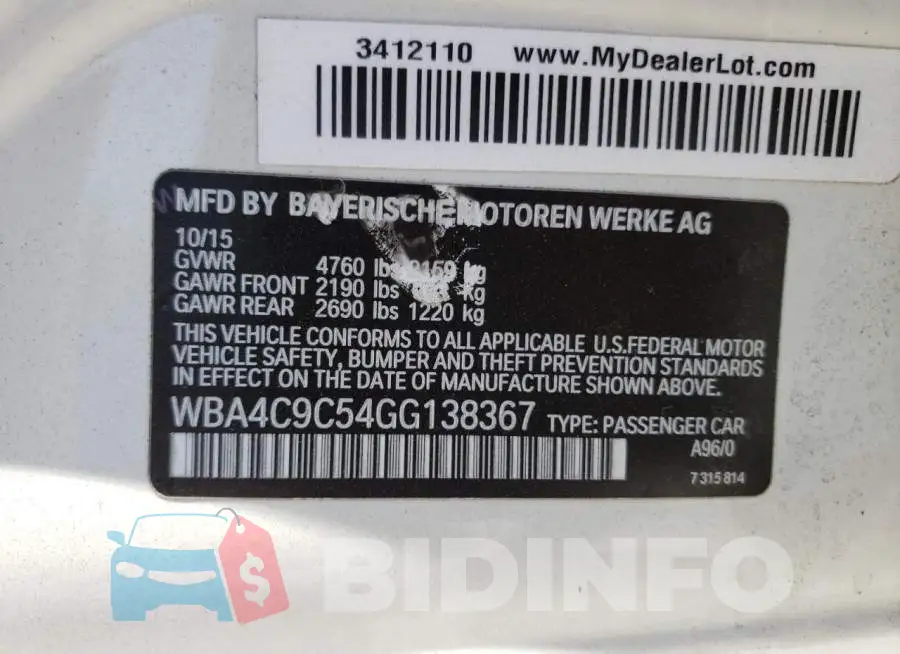 WBA4C9C54GG138367 Photo# 10