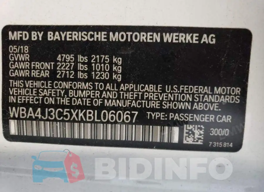 WBA4J3C5XKBL06067 Photo# 10