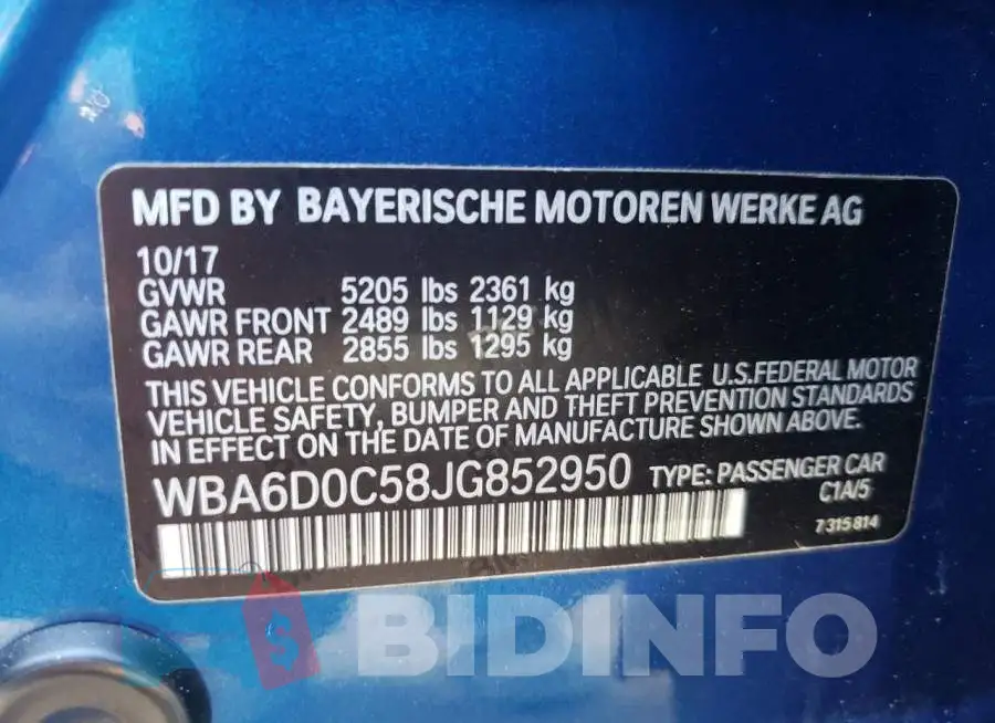WBA6D0C58JG852950 Photo# 10