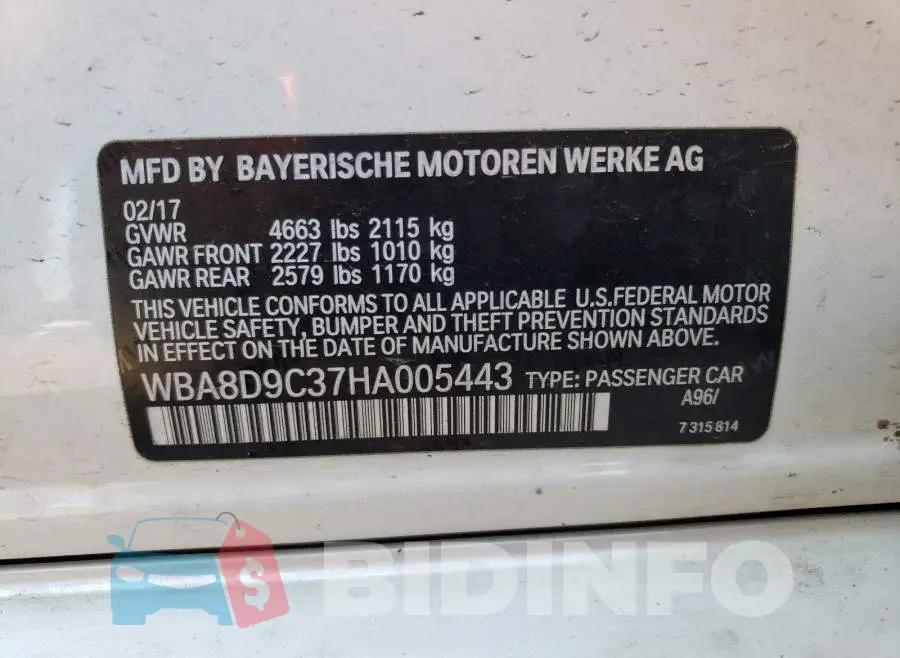 WBA8D9C37HA005443 Photo# 10