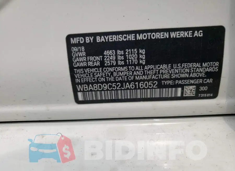 WBA8D9C52JA616052 Photo# 10