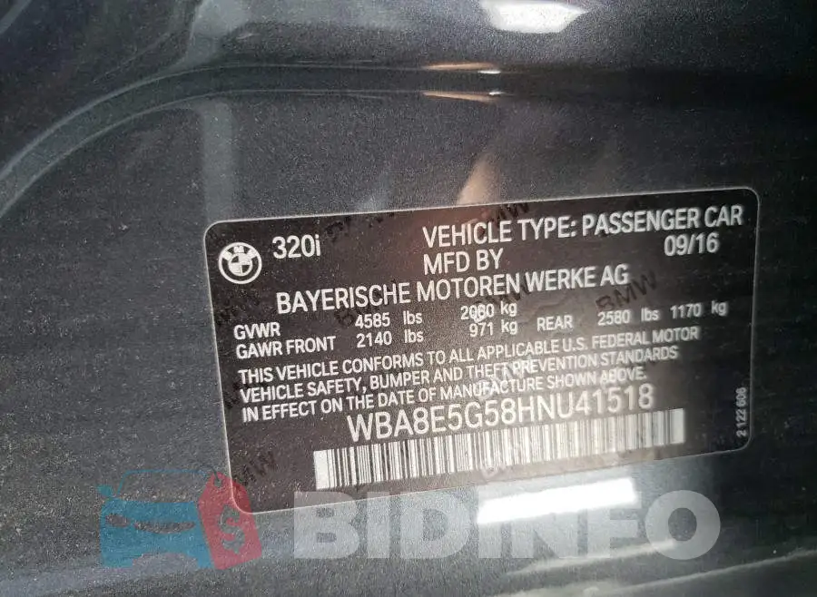 WBA8E5G58HNU41518 Photo# 10