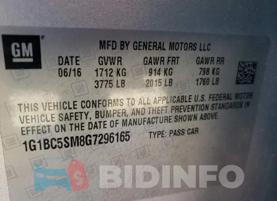 1G1BC5SM8G7296165 Photo# 10
